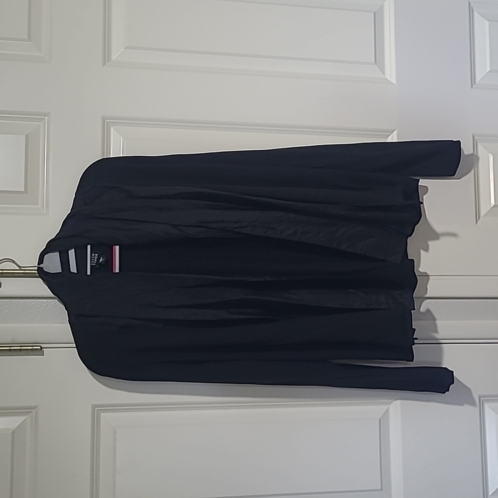 Eileen Fisher silk sweater with silk scarf edge L black